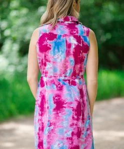 Solution Hot Pink And Blue Tie Dye Shirt Dress