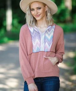 Sugarfox Cinnamon Hooded Top With Chevron Detail