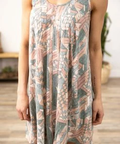 Chris & Carol Dusty Rose Abstract Geometric Print Dress
