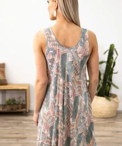 Chris & Carol Dusty Rose Abstract Geometric Print Dress