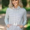 Hailey And Co Off White And Charcoal Stripe Cowl Neck Top 1 Hailey And Co Off White And Charcoal Stripe Cowl Neck Top