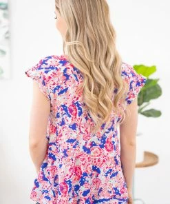 Andree By Unit FLORAL PRINT Cobalt And Hot Pink Paisley Print Top