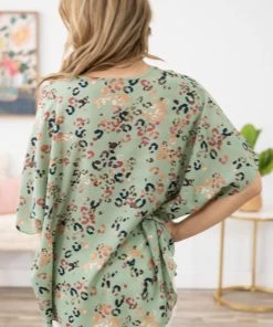 Spin USA Tops Sage Multicolor Animal Print Top