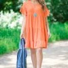 ADORA Orange Babydoll Ruffle Sleeve Dress 1 ADORA Orange Babydoll Ruffle Sleeve Dress