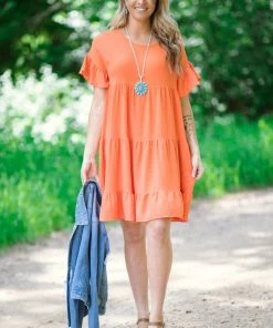 ADORA Orange Babydoll Ruffle Sleeve Dress