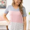 Heimish Tops Grey And Blush Stripe Colorblock Top 1 Heimish Tops Grey And Blush Stripe Colorblock Top