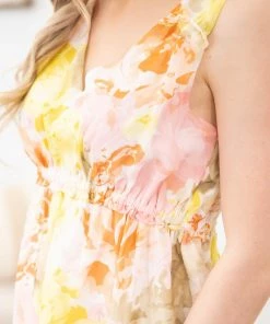 Lime N Chili Orange And Yellow Floral Print Babydoll Tank 11 Lime N Chili Orange And Yellow Floral Print Babydoll Tank