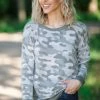Sew In Love Light Olive Multicolor Camouflage Print Top