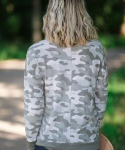 Sew In Love Light Olive Multicolor Camouflage Print Top