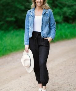 Love Tree Black Smocked Waist Jogger Pant Bottoms