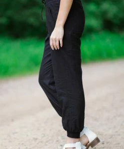 Love Tree Black Smocked Waist Jogger Pant Bottoms
