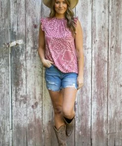 Acting Pro Tops Dusty Rose Ruffle Trim Paisley Patchwork Tank