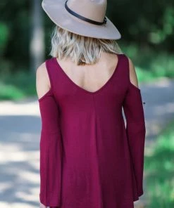 Hailey And Co Burgundy Cold Shoulder Criss-Cross Front Top Tops 9 Hailey And Co Burgundy Cold Shoulder Criss-Cross Front Top Tops