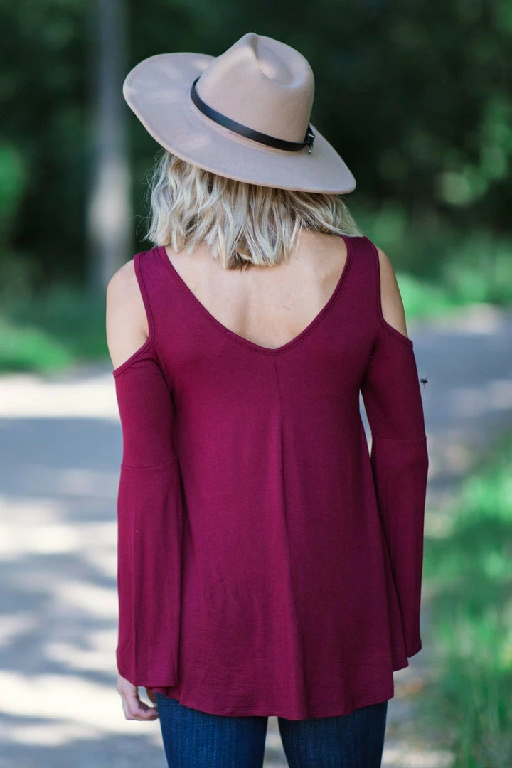 Hailey And Co Burgundy Cold Shoulder Criss-Cross Front Top Tops 6 Hailey And Co Burgundy Cold Shoulder Criss-Cross Front Top Tops