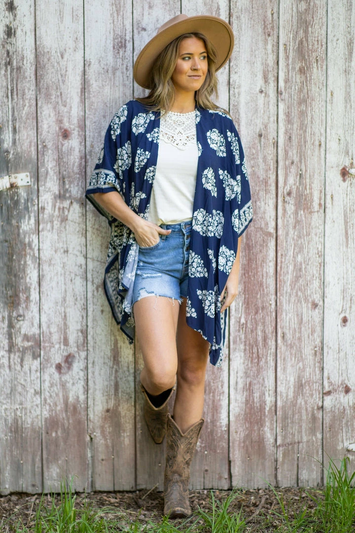 Haptics Navy And Ivory Floral Print Kimono Tops 4 Haptics Navy And Ivory Floral Print Kimono Tops