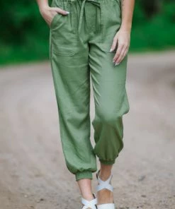 Love Tree Bottoms Olive Smocked Waist Jogger Pant