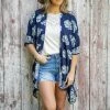 Haptics Navy And Ivory Floral Print Kimono Tops