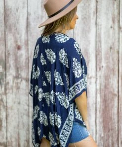 Haptics Navy And Ivory Floral Print Kimono Tops 7 Haptics Navy And Ivory Floral Print Kimono Tops