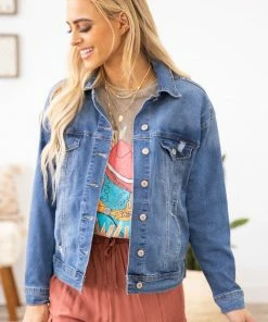 YMI Medium Wash Boyfriend Fit Denim Jacket Outerwear