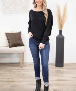 White LONG SLEEVES Black Dolman Sleeve Banded Waist Top 7 White LONG SLEEVES Black Dolman Sleeve Banded Waist Top