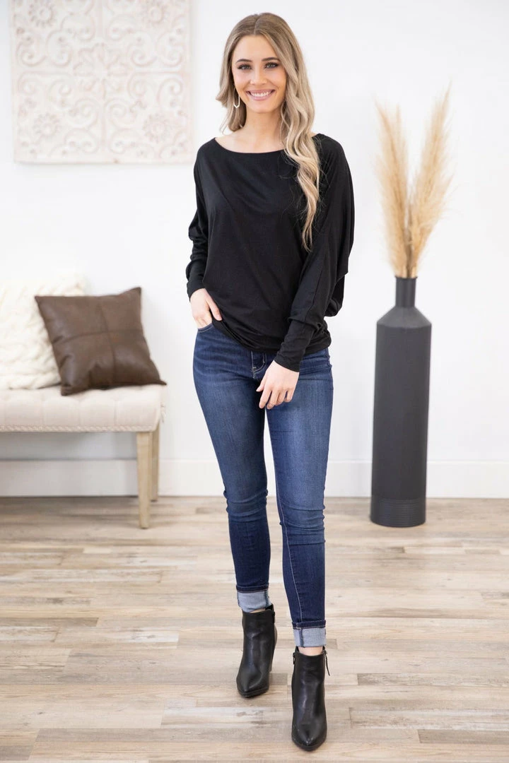 White LONG SLEEVES Black Dolman Sleeve Banded Waist Top 4 White LONG SLEEVES Black Dolman Sleeve Banded Waist Top