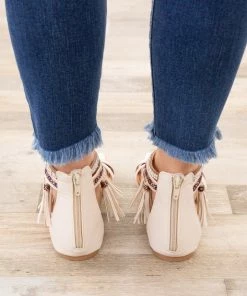 Cheng's Enterprise Beige Tassle And Bead Detail Zip Back Sandal