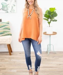 Tres Bien TANK TOPS Salmon Textured Woven Tank