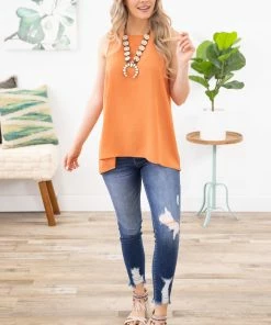 Tres Bien TANK TOPS Salmon Textured Woven Tank