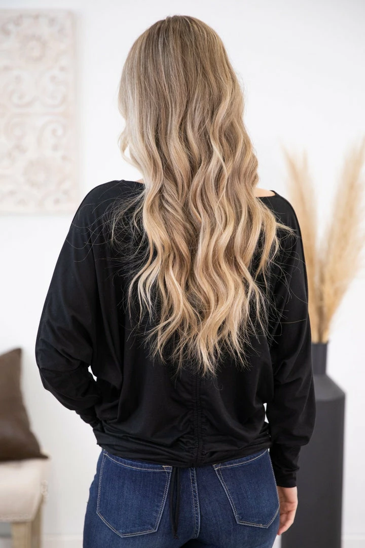 White LONG SLEEVES Black Dolman Sleeve Banded Waist Top 5 White LONG SLEEVES Black Dolman Sleeve Banded Waist Top