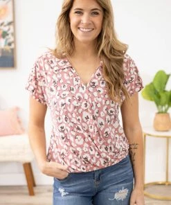 Tua Fashion, INC. Dusty Rose And Ivory Animal Print Top