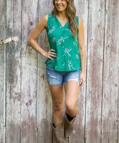 Tua Fashion, INC. Tops Jade Multicolor Floral Button Up Tank