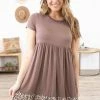 MOA Collection Taupe Babydoll Dress With Animal Print Trim