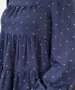 Blu Pepper LONG SLEEVES Dusty Blue Polka Dot Babydoll Long Sleeve Top
