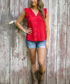 Tua Fashion, INC. Tops Red Abstract Dot Print Button Up Tank
