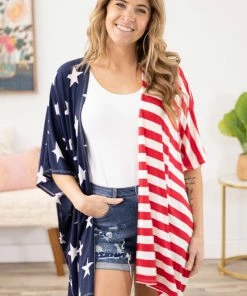 Heimish Blue And Red Stripes And Stars Kimono