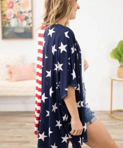 Heimish Blue And Red Stripes And Stars Kimono