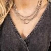 OMG Blings Gunmetal Circle Accent Double Chain Necklace