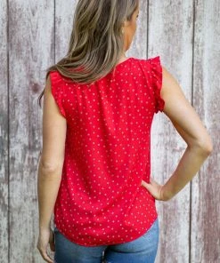 Tua Fashion, INC. Tops Red Abstract Dot Print Button Up Tank
