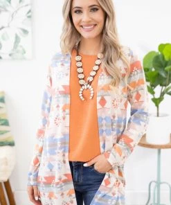 Andree By Unit Ivory Multicolor Aztec Print Cardigan