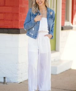 Gilli Off White Fray Hem Strapless Jumpsuit