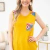 Avery Apparel Mustard Tank With Aztec Print Pocket TANK TOPS