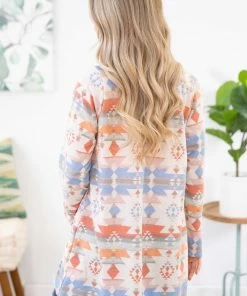 Andree By Unit Ivory Multicolor Aztec Print Cardigan
