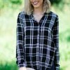 Timing Black And White Plaid Button Up Top