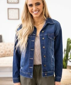 YMI Dark Wash Boyfriend Fit Denim Jacket LONG SLEEVES