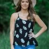 ADORA Black And Green Leaf Print Tank Tops
