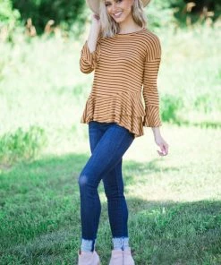 Hailey And Co Tops Mustard And Black Stripe Drop Waist Top