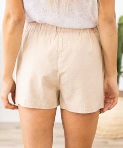 Veracci Beige Elastic Waist Shorts With Pockets Bottoms