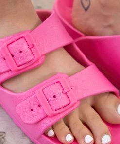 Ultimate Sports Hot Pink Double Strap Slide On Sandals Shoes