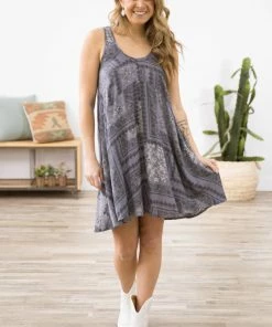 Chris & Carol Slate Blue Paisley Scarf Print Dress