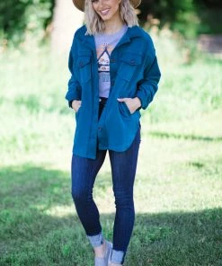 Zenana Teal Fleece Boyfriend Fit Shacket